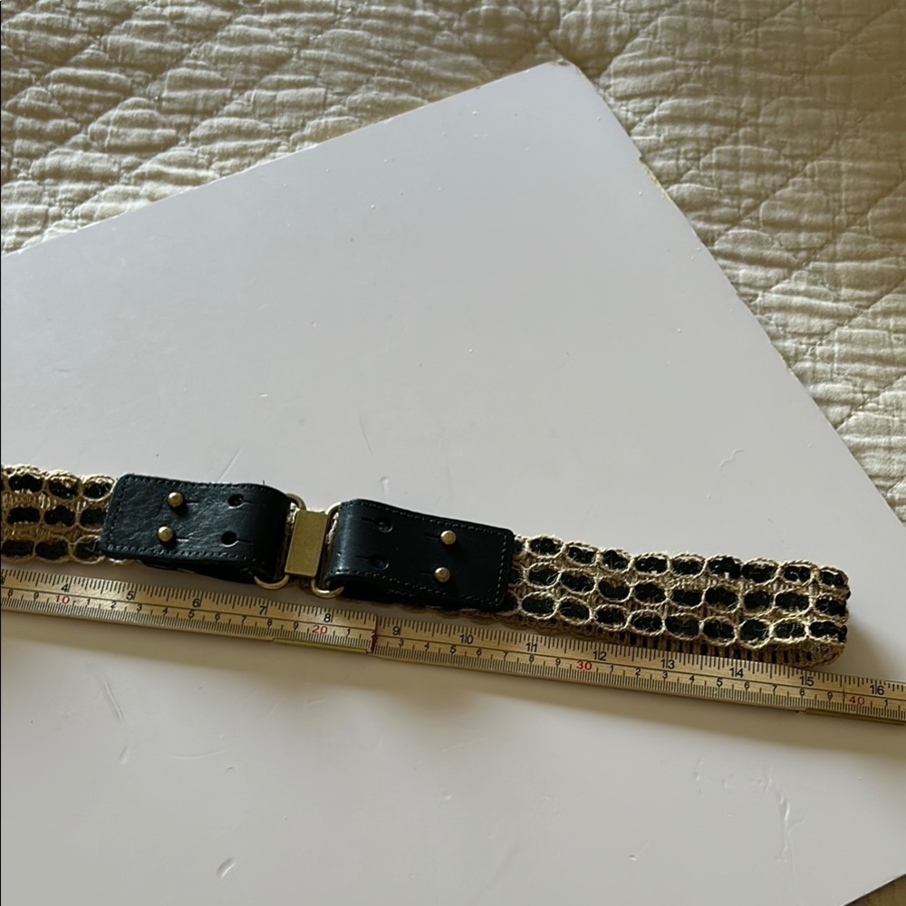 J Crew Jute & Leather Belt Sequin Accents Brass Hardware - Size MEDIUM - Picture 4 of 12